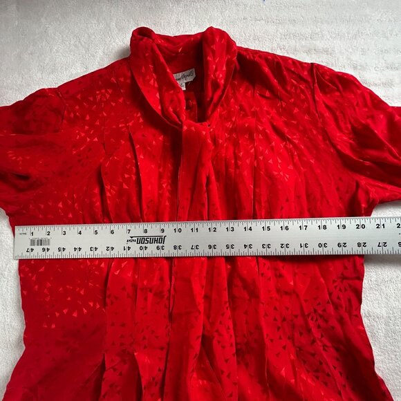 Adrianna Papell Womens Red Geometric Silk Pleated Bow Tie Neck Blouse Size 10 - Picture 6 of 8